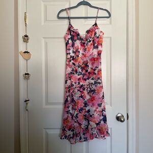 Kensie Strap Floral Flowy Midi Dress in White, Pink and Navy